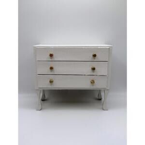Handmade 1:6 Scale White Mini Dresser Chest with Gold Knobs Dollhouse Furniture